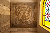 Israel, Close-up of byzantine mosaic in Church of St Peter; Gallicantu