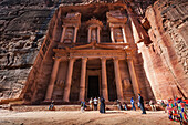 Jordan, Low angle view of El Khazneh; Petra