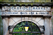 United Kingdom, Scotland, Entrance arch of stockbridge market; Edinburgh