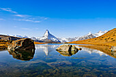 Switzerland, Stellisee lake and Matterhorn; Valais