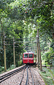 Corcovado Rack Train Going To Christ The Redeemer Statue, Tijuca Rainforest; Rio De Janeiro, Brazil