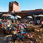 Various Wares On Display At The Market; Marrakesh, Marrakech-Tensift-El Haouz, Morocco