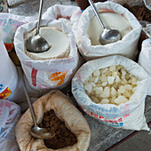 Bags Of Food Items With Ladles For Scooping; Yangshuo, Guangxi, China