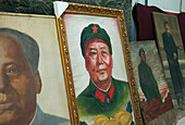 Old Photographs Of Chinese Leaders Displayed In A Row At Panjiayuan Antique Market; Beijing, China