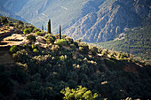 Delphi Landscape With Ancient Gymnasium; Delphi, Greece