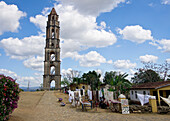 Small Houses And Vendor's Stalls Lining The Pathway To The Lookout Tower At Hacienda De Manaca Iznaga, In Valley De Los Ingenios, Once Known For Sugar Production; Trinidad, Sancti Spiritus, Cuba