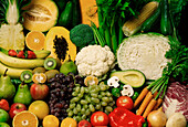 Verschiedene Obst- und Gemüsesorten