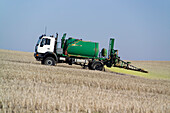 Lastwagen sprüht Stoppeln vor der Aussaat von Weizen, Australien