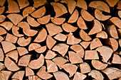 Close-up of stacked firewood in autumn, Upper Palatinate, Bavaria, Germany