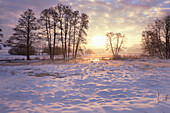 Landscape of Sunrise on Early Morning in Winter, Upper Palatinate, Bavaria, Germany