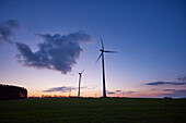 Landscape with Wind Turbines at Sunset in Spring, Upper Palatinate, Bavaria, Germany