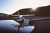 Float Plane at Dock, Peace Canyon, British Columbia, Canada