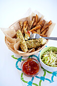 Herb Breaded Fish and Chips with Coleslaw