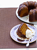 Slice of Pumpkin Cake with Whipped Cream