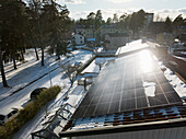 High angle view of solar panels on roof