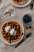 High angle view of waffles on plate
