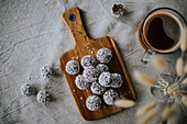 Coffee and balls covered with coconut