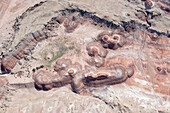 Aerial view of the colorful Bentonite Hills, near Hanksville, Utah.