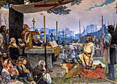 La Jura de los Fueros de un senor de Bizkaia by Anselmo Guinea. Iconic painting in the assembly chamber of Casa de Juntas de Gernika, Gernika, Basque Country, Spain
