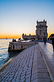 Belem Tower or Tower of St Vincent on the bank of the Tagus River at sunset, Lisbon, Portugal