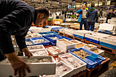 Abteilung für Fisch und Meeresfrüchte in Mercabarna. Barcelonas zentrale Märkte. Barcelona. Spanien