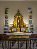 Der vergoldete Tabernakel und das Altarbild in einer Seitenkapelle der kunstvollen Kathedrale der Unbefleckten Empfängnis in San Luis, Argentinien.