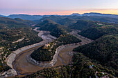 Meander of the river Ter and Benedictine monastery of Sant Pere de Casserres, Osona, Barcelona, spain