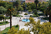 The Plaza 25 de Mayo, the main square in the center of San Juan, Argentina.