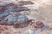 Aerial view of the colorful Bentonite Hills, near Hanksville, Utah.