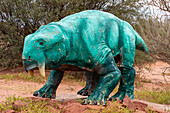 A model of a Dinodontosaurus brevirostris on the Triassic Trail in Talampaya National Park, Argentina.