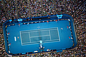 Dämmerungsluftaufnahme des Australian Open Tennisturniers, Rod Laver Arena.