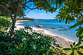 Blick auf den Strand Spiaggia Cala d'Ambra, San Teodoro, Sardinien, Italien, Mittelmeer, Europa