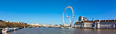 Panoramic view of London Eye, London County Hall building, River Thames, London, England, United Kingdom, Europe