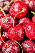 Close-up of fresh cherries with water drops