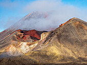 New Zealand, Waikato, Tongariro National Park, Steam raising over Mount Ngauruhoe