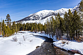 USA, Idaho, Ketchum, Verschneite Landschaft mit Big Wood River im Winter