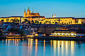 Illuminated Prague Castle at twilight, UNESCO World Heritage Site, Prague, Bohemia, Czech Republic (Czechia), Europe