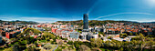 Luftaufnahme von Bilbao, einer industriellen Hafenstadt in Nordspanien, umgeben von grünen Bergen, der de facto Hauptstadt des Baskenlandes, Spanien, Europa