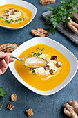 Carrot soup with coconut milk and ginger, vegan