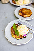 Grilled pineapple slice with ice cream