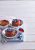 Mini buckwheat chocolate cakes with blueberries