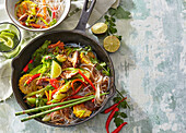 Asian vegetable skillet with shiitake, corn and glass noodles