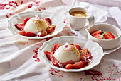 Tonka bean panna cotta with baked strawberries