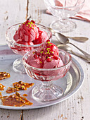 Rhubarb sorbet with pistachios