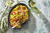 Chicken paella with sausage