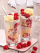 Raspberry milkshake with vanilla ice cream