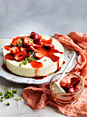 Basil, lime and strawberry cheesecake