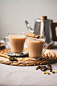 Chai latte with cinnamon and spices