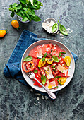 Tomato and melon carpaccio