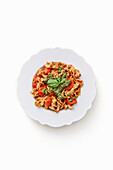 Gigli with cherry tomatoes and basil pesto
